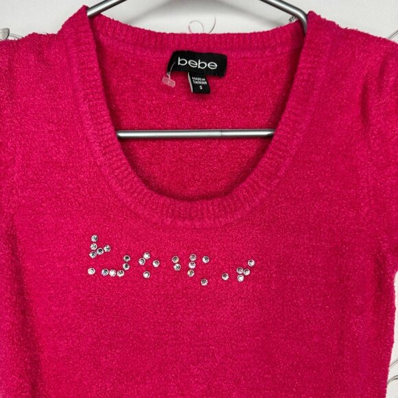 Bebe fur top baby fur chenille soft bright pink rhinestone Swarovski crystals - Picture 8 of 8